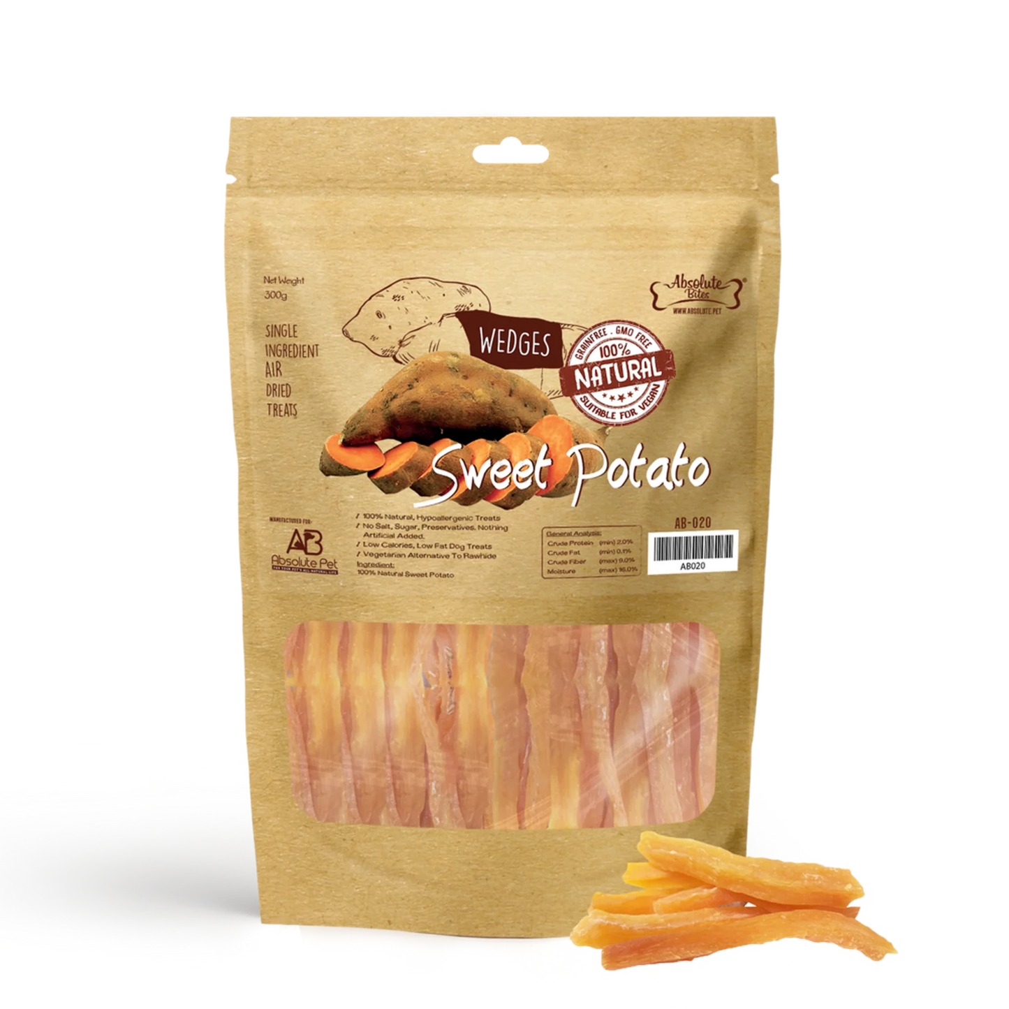 Absolute Bites Single Ingredient Air Dried Treats for Dogs - Sweet Potato (300g)