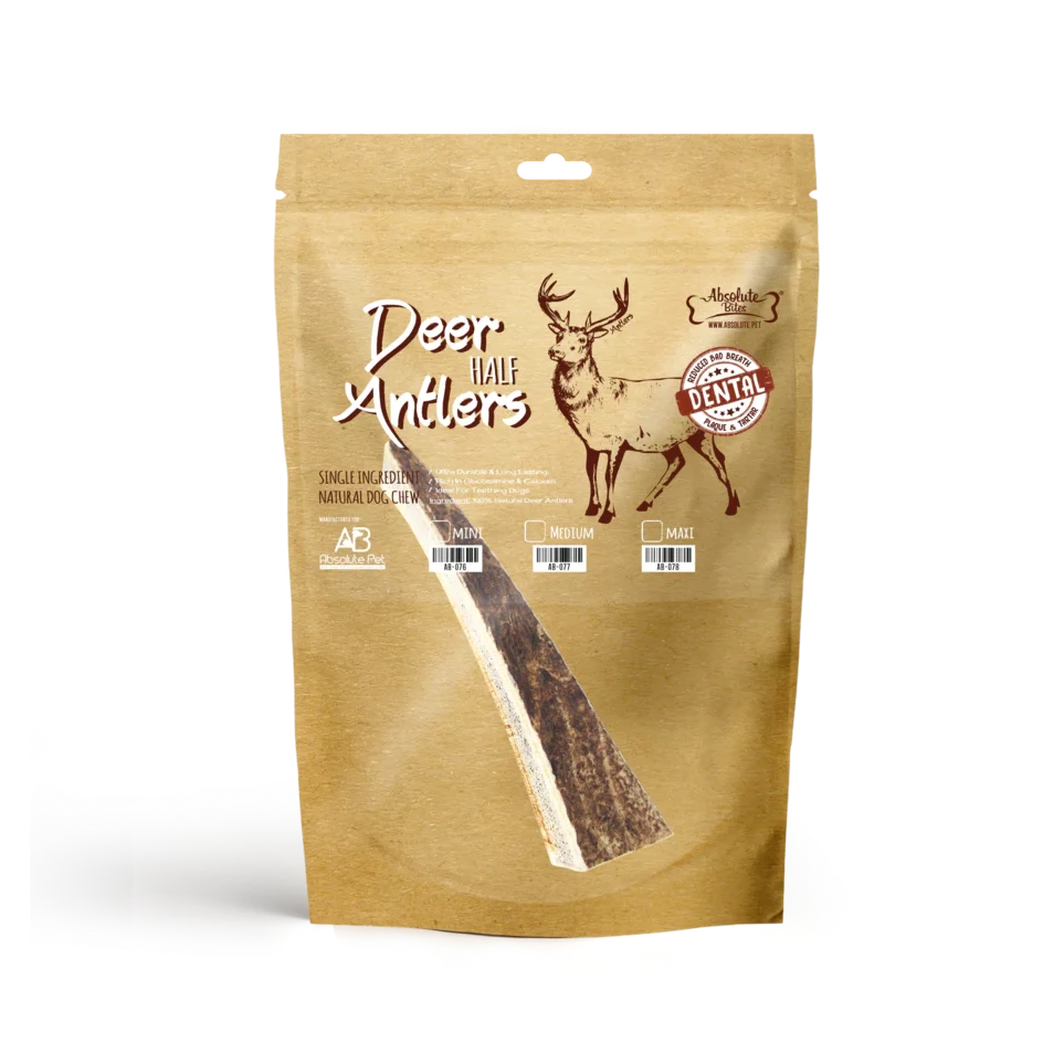 Absolute Bites Single Ingredient Dog Chew - Half Deer Antler (Medium) | Dental Care