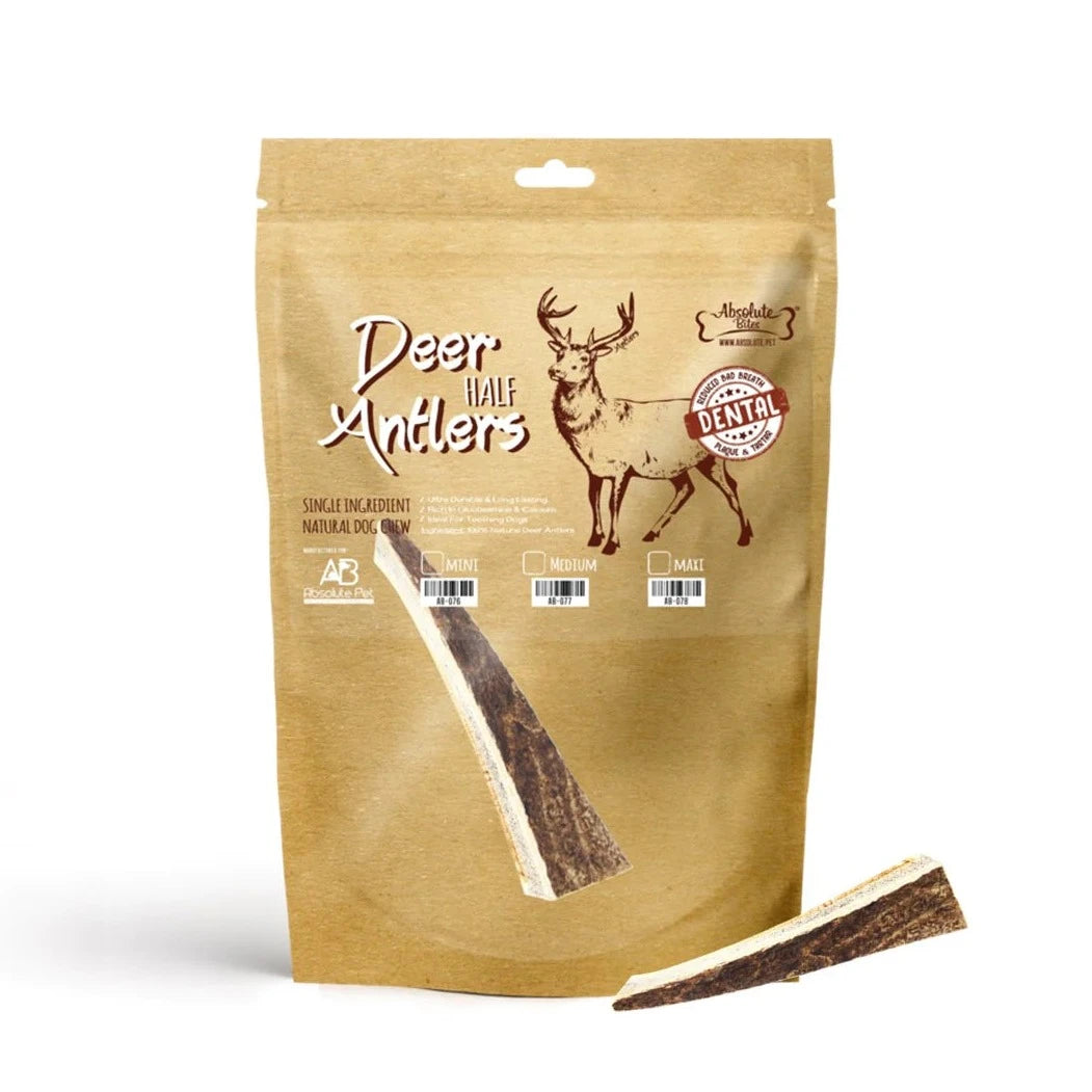 Absolute Bites Single Ingredient Dog Chew - Half Deer Antler (Mini) | Dental Care