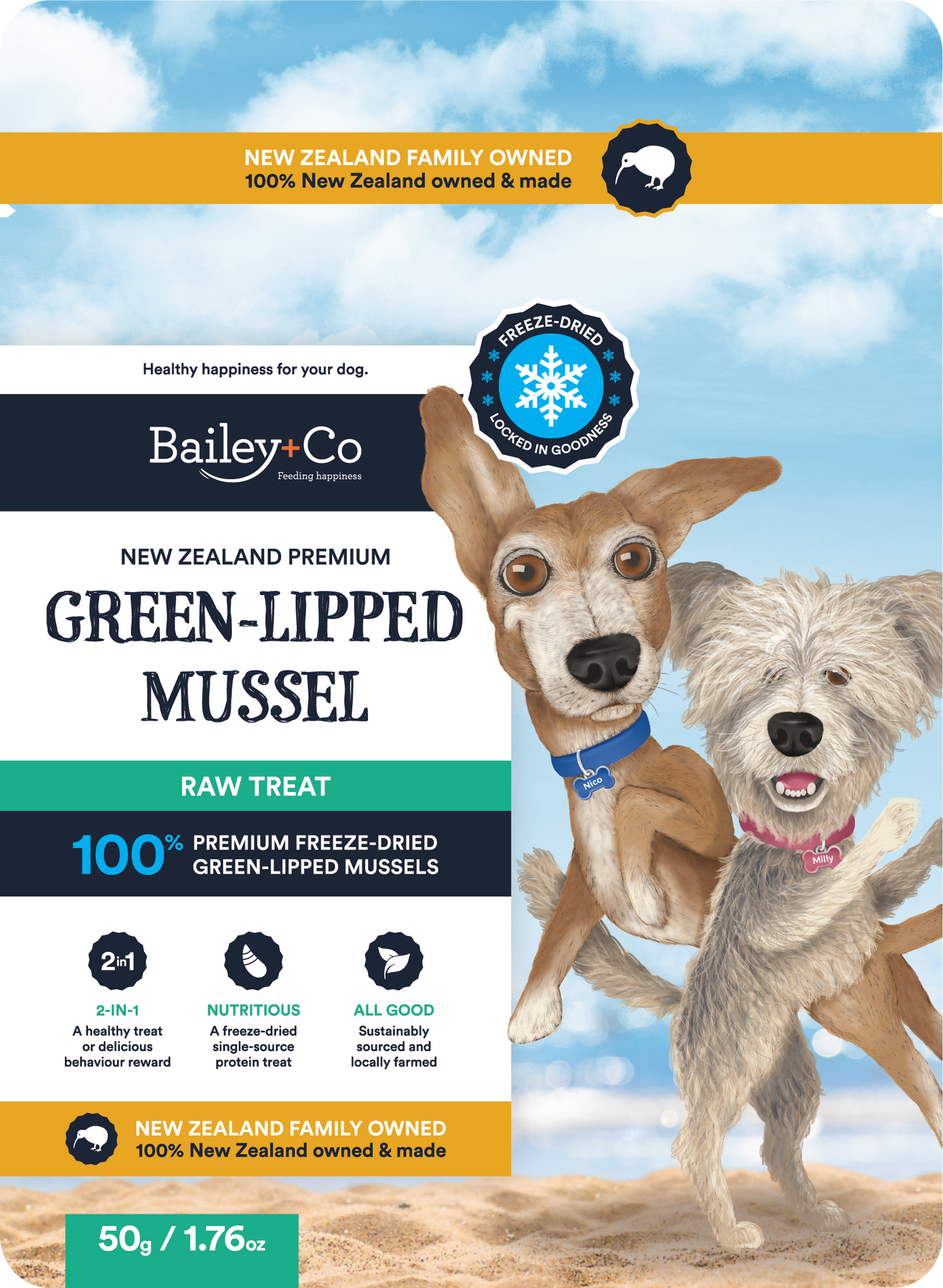 Bailey & Co New Zealand Premium Green Lipped Mussel Raw Treat for Dog 50g