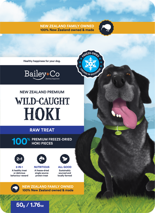 Bailey & Co New Zealand Premium Wild Caught Hoki Raw Treat for dog 50g