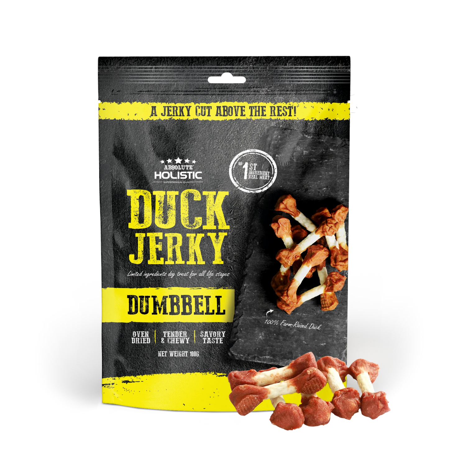 Absolute Holistic Grain Free Treats for Dog - Duck Jerky Dumbbell (100g)