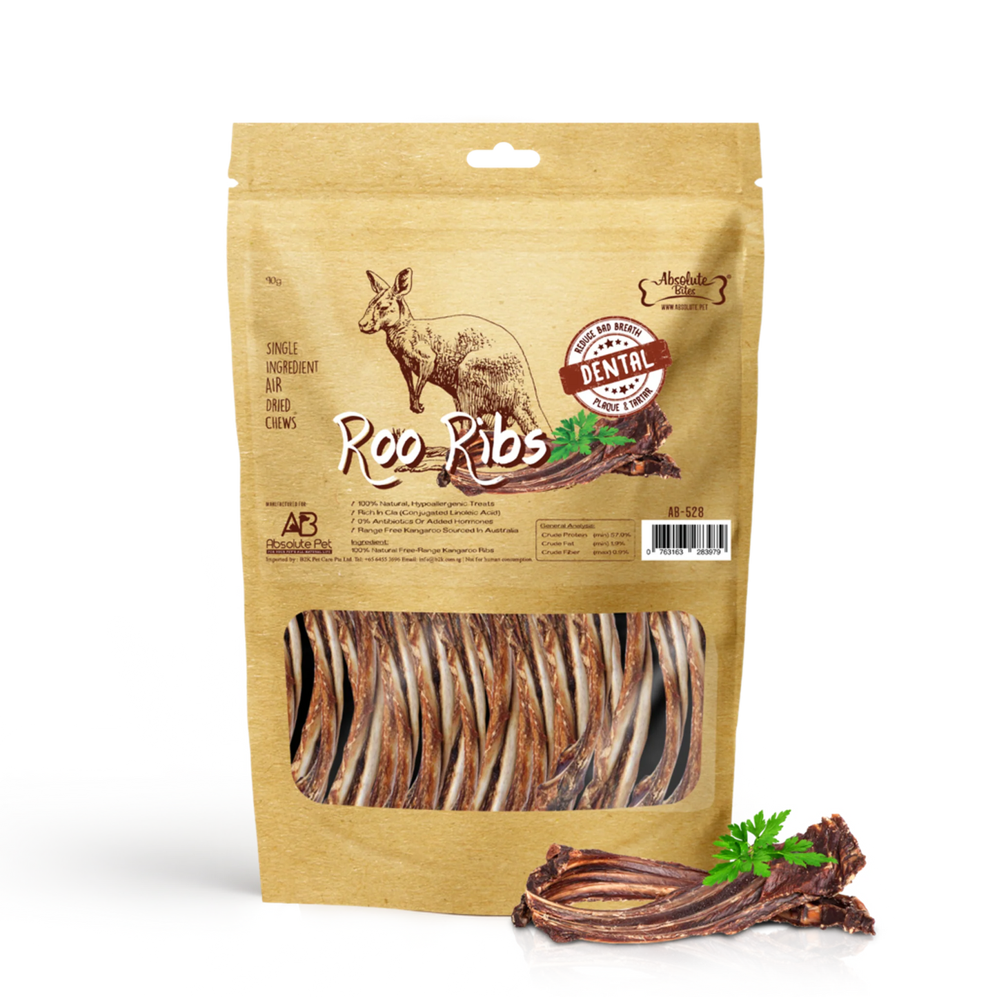 Absolute Bites Single Ingredient Air Dried Treats for Dogs - Roo Ribs (90g)