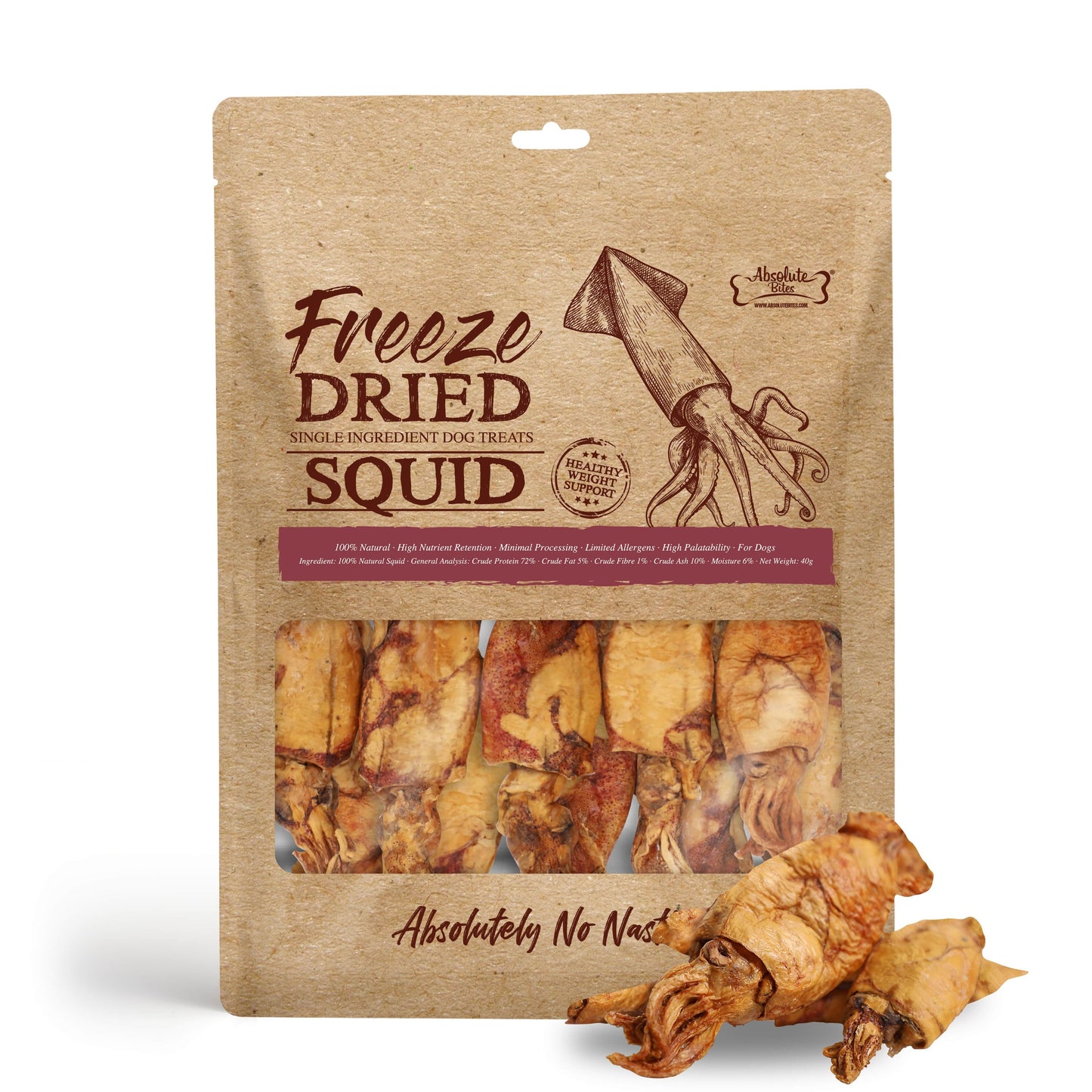 Absolute Bites Single Ingredient Freeze Dried Dog Treats - Squid (40g)