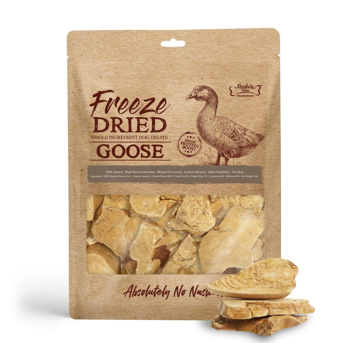 Absolute Bites Single Ingredient Freeze Dried Dog Treats - Goose (60g)