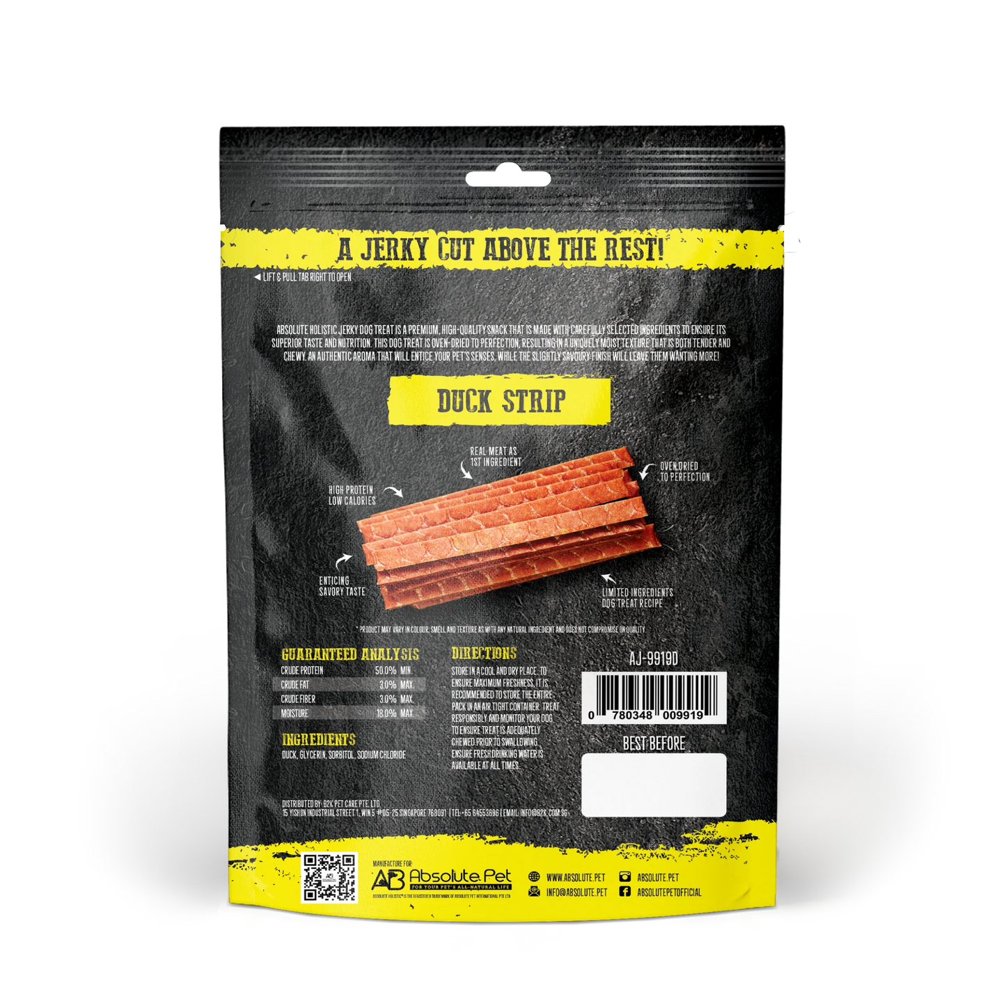 Absolute Holistic Grain Free Treats for Dog - Duck Jerky Loin Strip (100g)