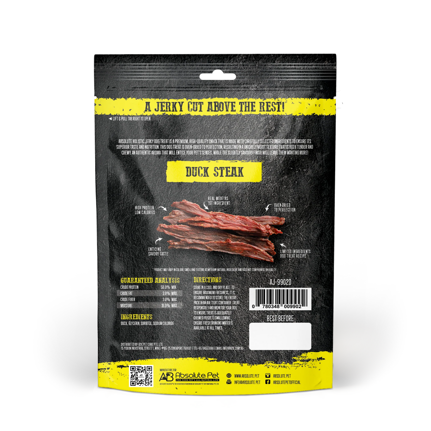 Absolute Holistic Grain Free Treats for Dog - Duck Jerky Steak (100g)