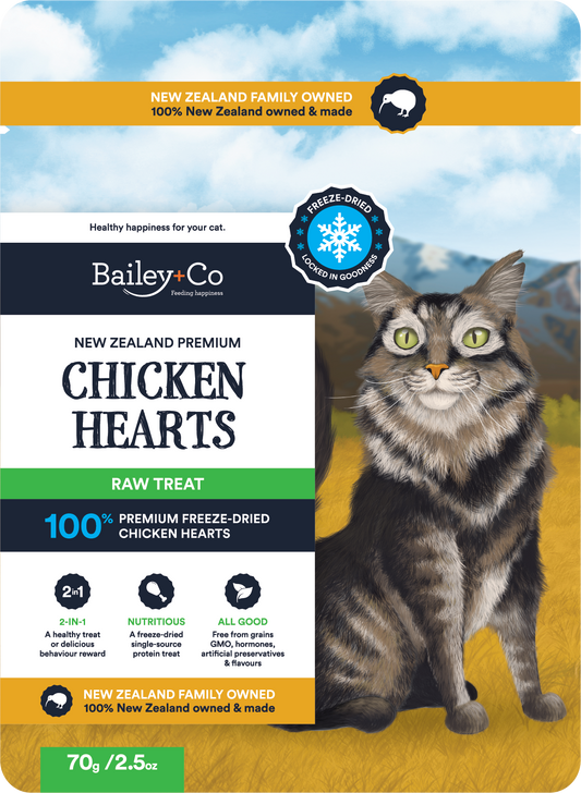 Bailey & Co New Zealand Premium Chicken Heart Raw Treat for Cats 70g