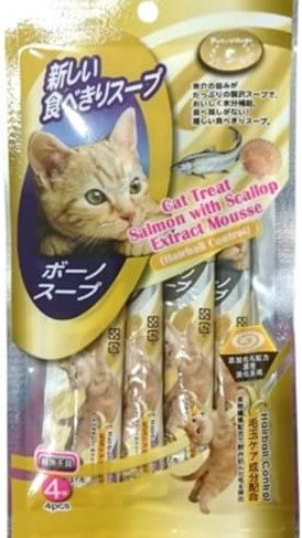 Pet Village Cat Treat Salmon with Scallop Extract Mousse (Hairball Control) 14g x 4